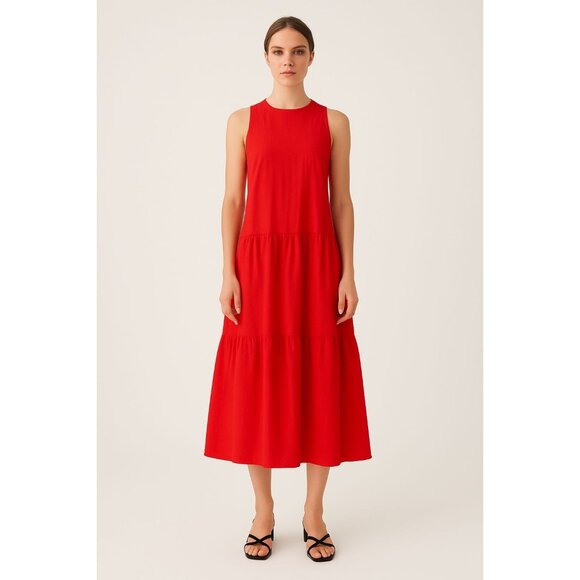 Code X Mode Tiered Poplin Maxi Dress Red Size Medium - Picture 1 of 7